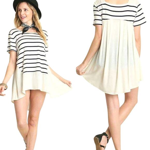 Umgee Top Size S Black Striped Hi-low Tunic Relaxed Fit Whimsygoth Women Shirt - Picture 1 of 5